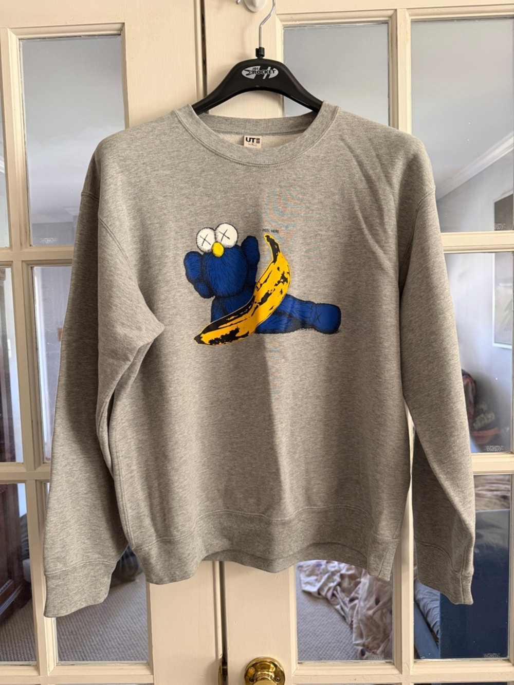 Uniqlo Kaws & Warhol Grey Crewneck with Blue Bear and Yellow Banana Graphic